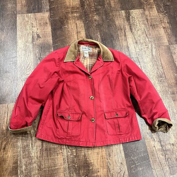 L.L. Bean Chore Jacket Barn Coat Womens XL Red Corduroy Collar Flannel Lined - Picture 1 of 5